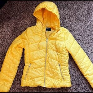 Yellow Cropped Puffer Coat - Small